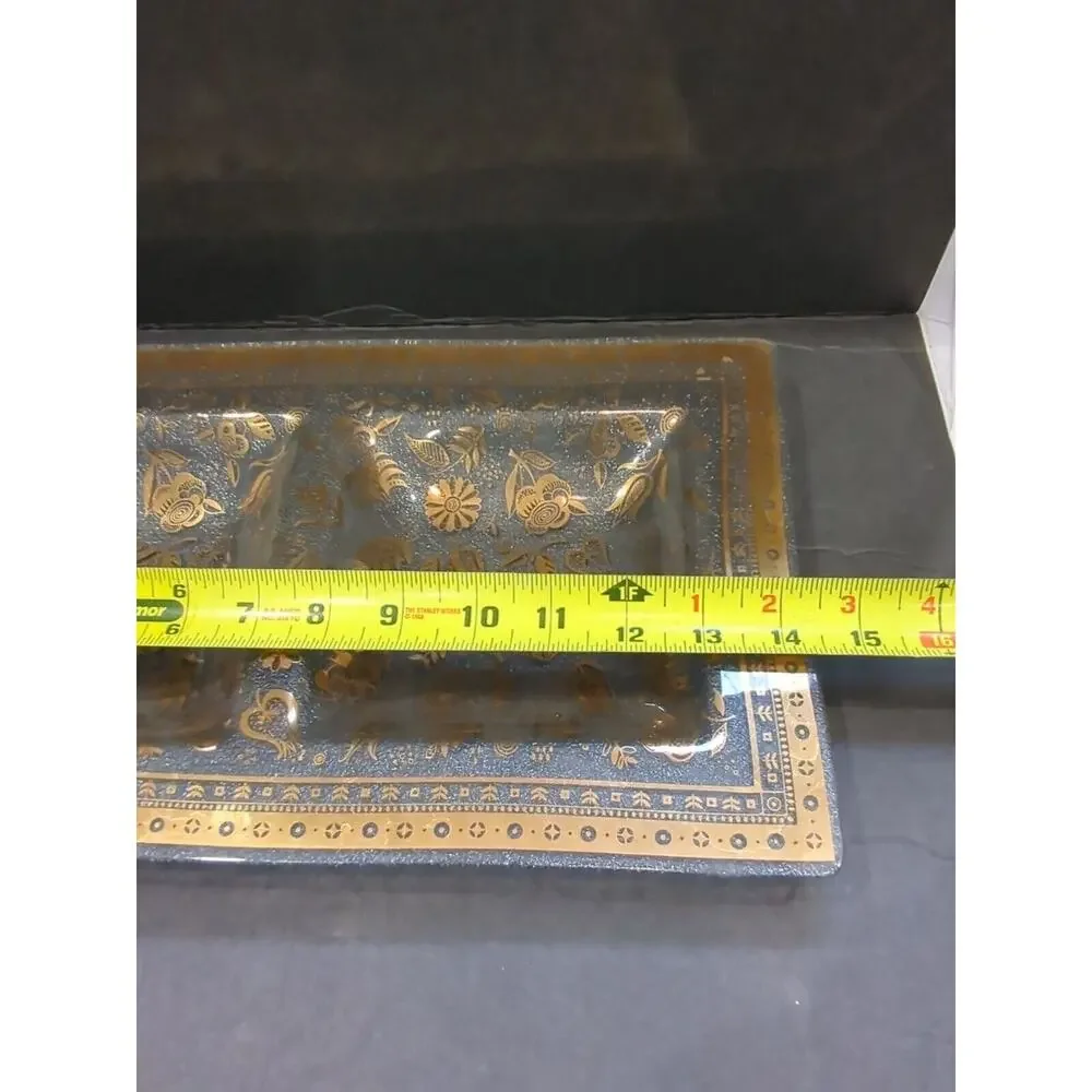 Vintage Mid Century‎ Modern gold floral glass serving tray